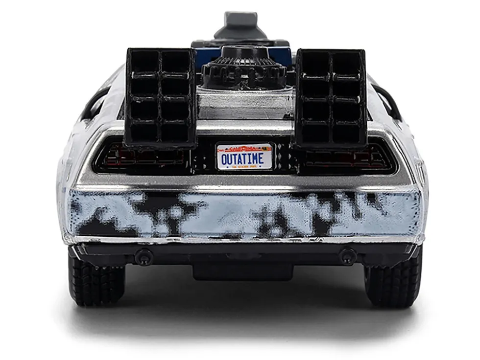 DMC DeLorean Time Machine Brushed Metal (Frost Version) "Back to the Future" (1985) Movie "40th Anniversary" Special Packaging "Hollywood Rides" Series 1/32 Diecast Model Car by Jada