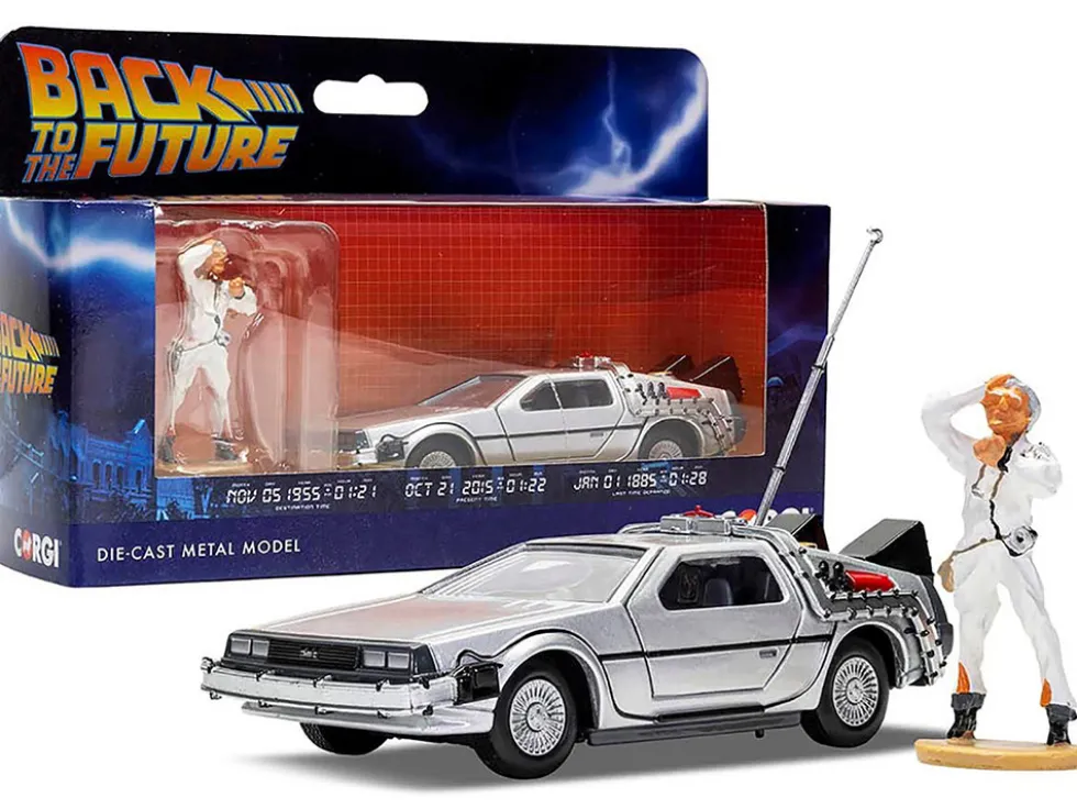 DMC DeLorean Time Machine with Doc Brown Figure Back to the Future 1985 Movie Diecast Model Car Corgi CC05503