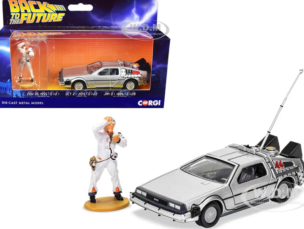 DMC DeLorean Time Machine with Doc Brown Figure Back to the Future 1985 Movie Diecast Model Car Corgi CC05503