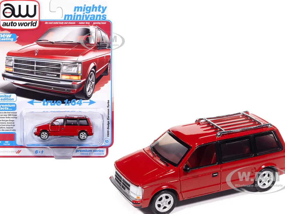 1989 Dodge Caravan Turbo Van Flash Red "Mighty Minivans" Series 1/64 Diecast Model Car by Auto World