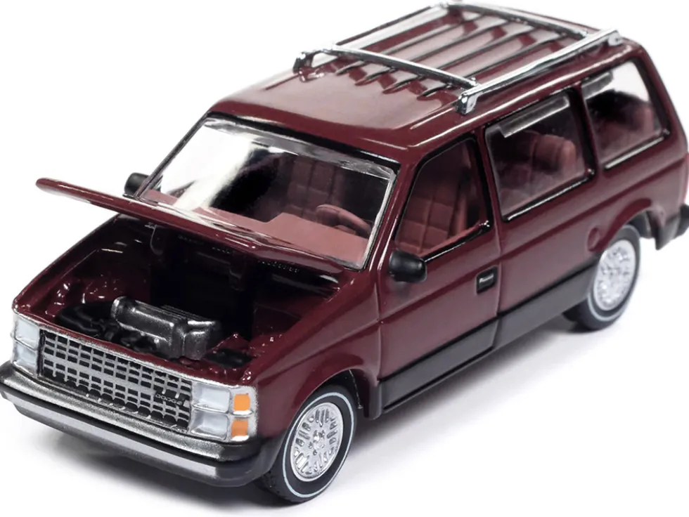 1985 Dodge Caravan Van Crimson Red and Black "Mighty Minivans" Series 1/64 Diecast Model Car by Auto World