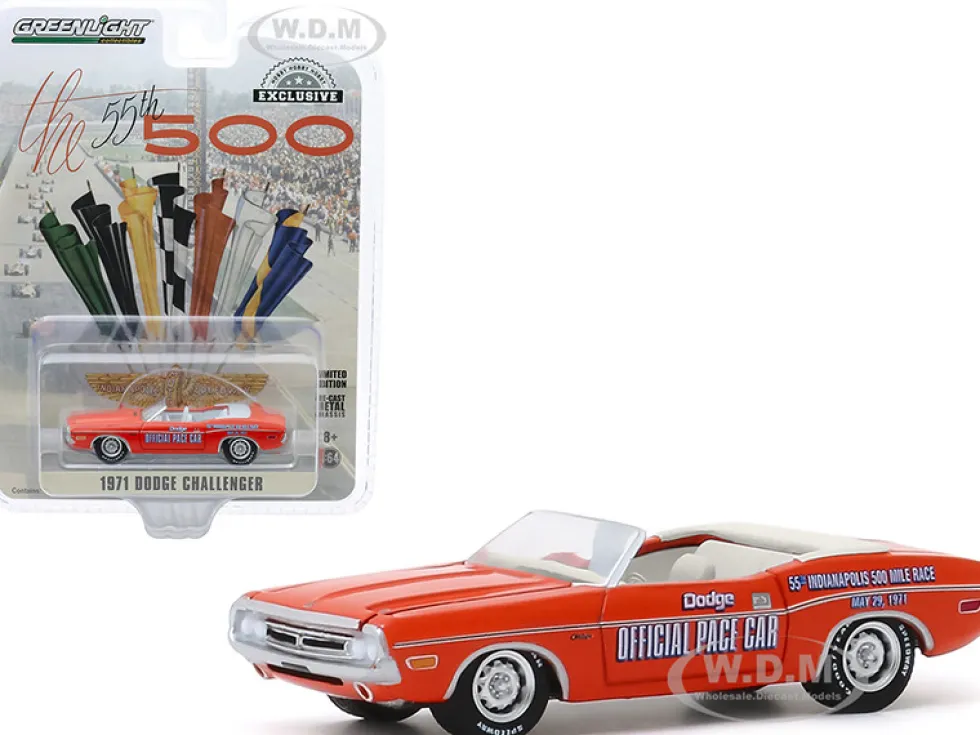 1971 Dodge Challenger Convertible Official Pace Car Orange 55th Indianapolis 500 Mile Race Hobby Exclusive 1/64 Diecast Model Car Greenlight 30144