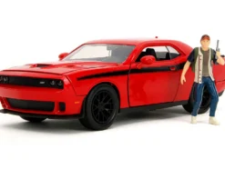 2015 Dodge Challenger Red with Black Stripes and Glenn Diecast Figure