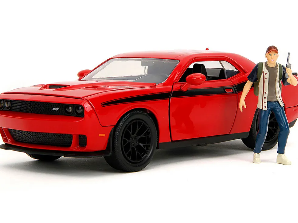 2015 Dodge Challenger Red with Black Stripes and Glenn Diecast Figure "The Walking Dead" (2010-2022) TV Series "Hollywood Rides" Series 1/24 Diecast Model Car by Jada