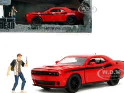2015 Dodge Challenger Red with Black Stripes and Glenn Diecast Figure