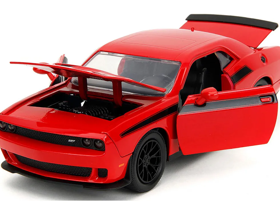 2015 Dodge Challenger Red with Black Stripes and Glenn Diecast Figure "The Walking Dead" (2010-2022) TV Series "Hollywood Rides" Series 1/24 Diecast Model Car by Jada