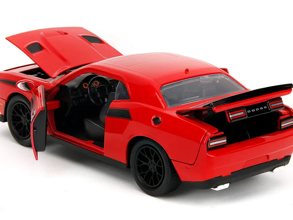 2015 Dodge Challenger Red with Black Stripes and Glenn Diecast Figure "The Walking Dead" (2010-2022) TV Series "Hollywood Rides" Series 1/24 Diecast Model Car by Jada