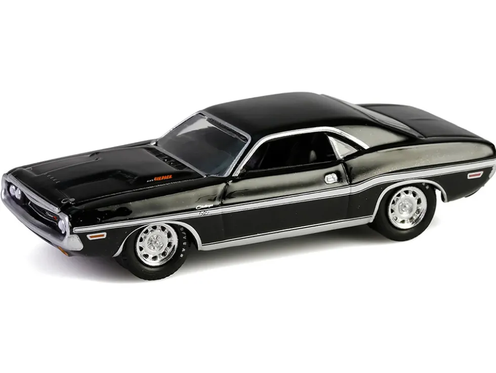 1970 Dodge Challenger R/T 440 Black with White Stripes "Barrett-Jackson" Series 15 1/64 Diecast Model Car by Greenlight