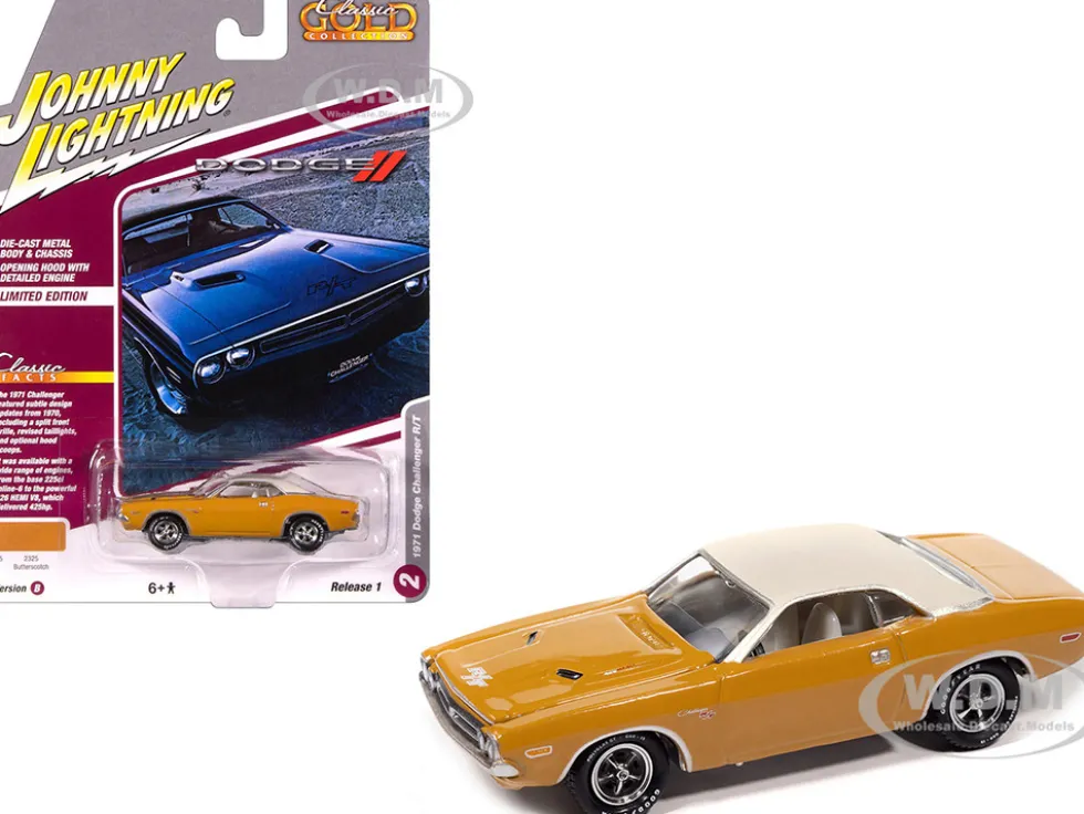 1971 Dodge Challenger R/T Butterscotch with White Top and Interior "Classic Gold Collection" 1/64 Diecast Model Car by Johnny Lightning