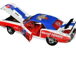 1970 Dodge Challenger R T Hemi White with Red and Blue Stripes with Red Interior VP Racing Limited Edition to 5710 pieces Worldwide 1/24 Diecast Model Car M2 Machines 40300-110B