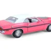 1970 Dodge Challenger R/T 440 Six Pack Panther Pink with Black Stripes, White Top and White Interior 1/18 Diecast Model Car by Greenlight