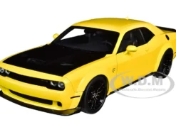 Dodge Challenger SRT Hellcat Widebody Yellow Jacket Satin Black Hood 1/18 Model Car Autoart 71737