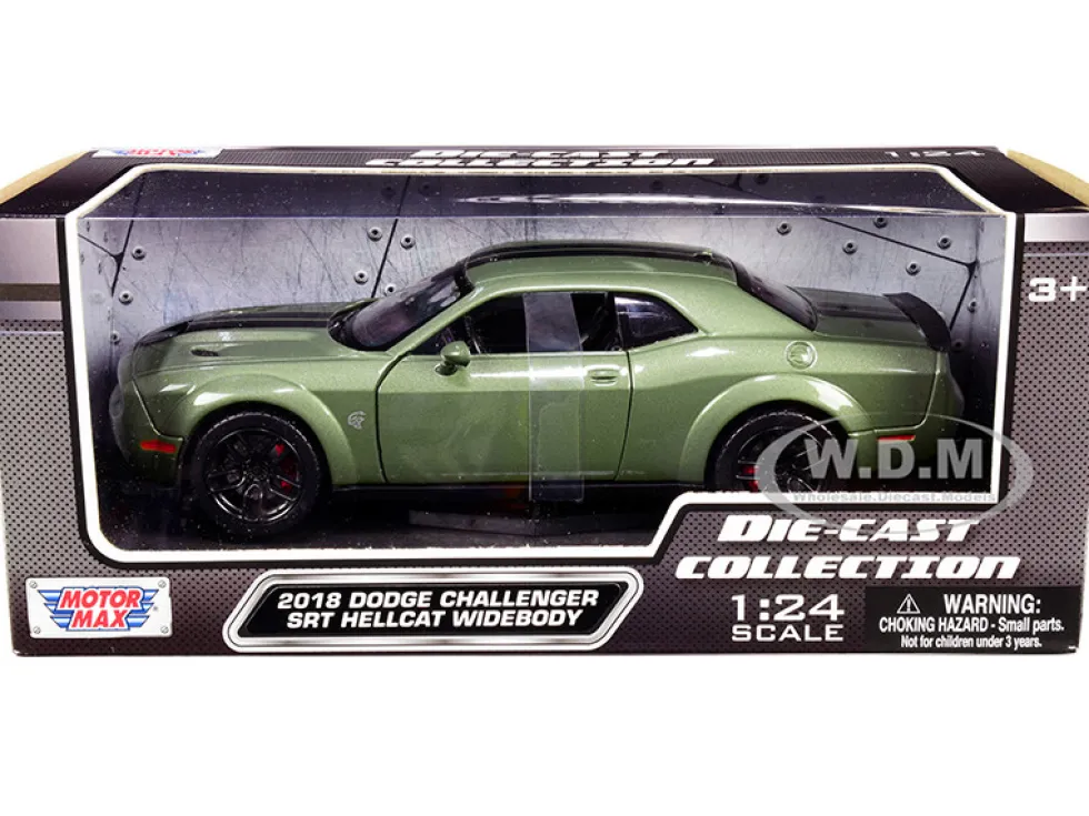 2018 Dodge Challenger SRT Hellcat Widebody Green Metallic Black Stripes 1/24 Diecast Model Car Motormax 79350