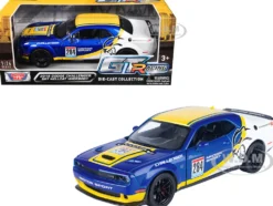 2018 Dodge Challenger SRT Hellcat Widebody #284 Blue Metallic and White with Yellow Graphics "GT Racing" Series 1/24 Diecast Model Car by Motormax