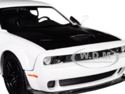 2018 Dodge Challenger SRT Hellcat Widebody White Black Hood 1/24 Diecast Model Car Motormax 79350