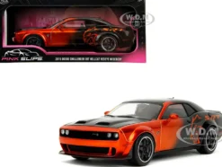 Dodge Challenger SRT Hellcat Orange Metallic and Black "Pink Slips" Series 1/18 Diecast Model Car by Jada