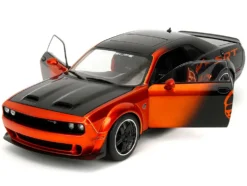 Dodge Challenger SRT Hellcat Orange Metallic and Black "Pink Slips" Series 1/18 Diecast Model Car by Jada