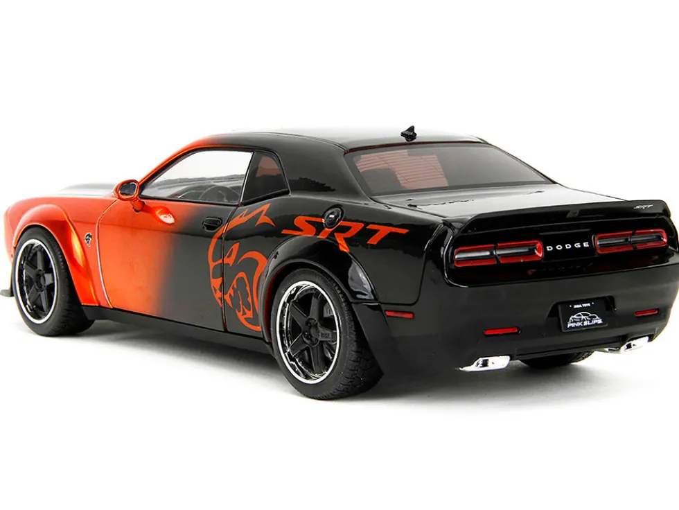 Dodge Challenger SRT Hellcat Orange Metallic and Black "Pink Slips" Series 1/18 Diecast Model Car by Jada