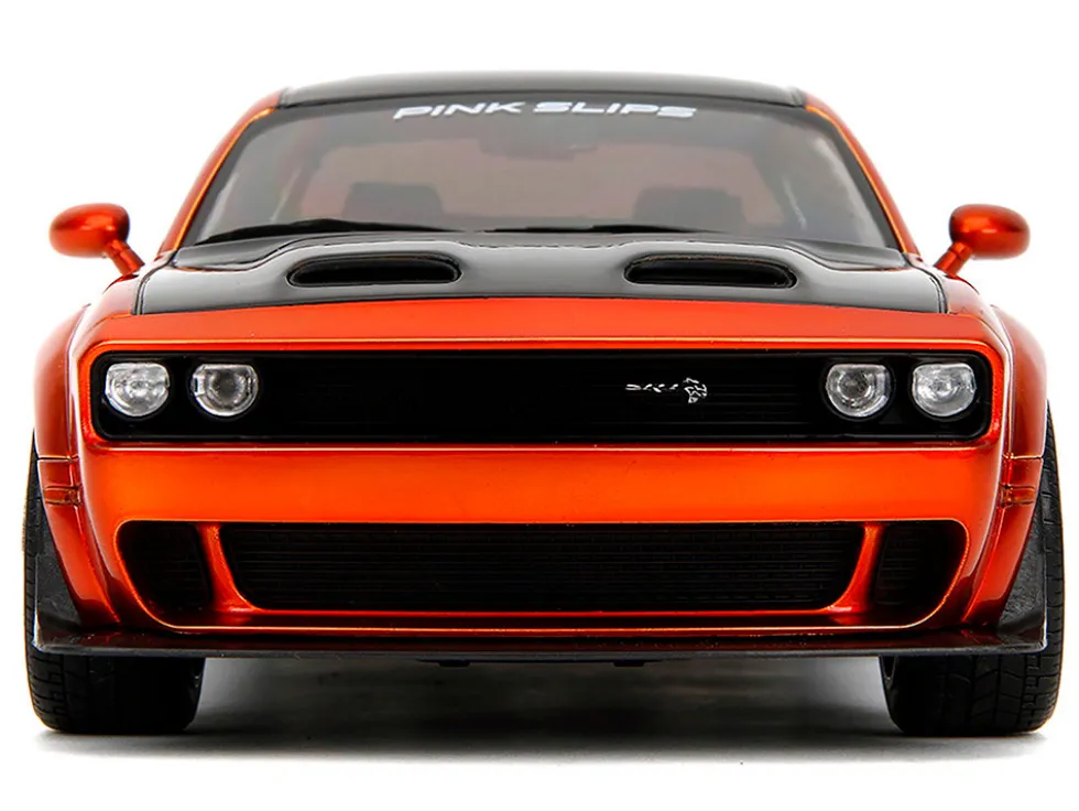 Dodge Challenger SRT Hellcat Orange Metallic and Black "Pink Slips" Series 1/18 Diecast Model Car by Jada
