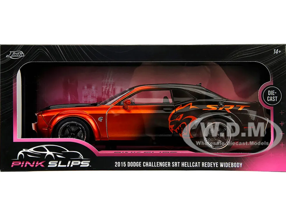 Dodge Challenger SRT Hellcat Orange Metallic and Black "Pink Slips" Series 1/18 Diecast Model Car by Jada