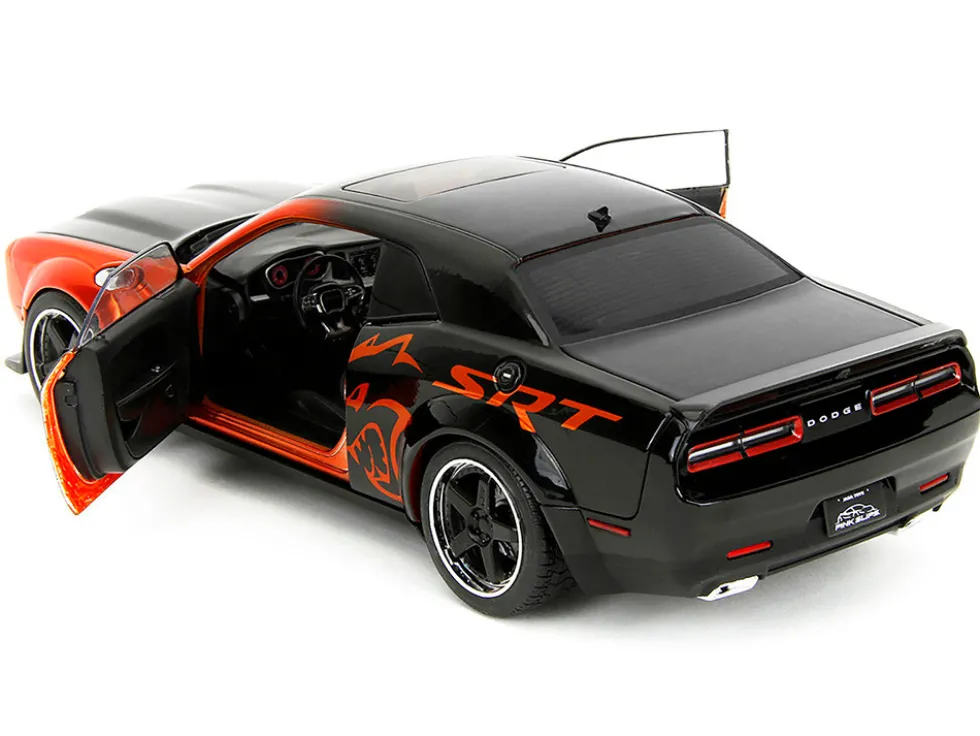 Dodge Challenger SRT Hellcat Orange Metallic and Black "Pink Slips" Series 1/18 Diecast Model Car by Jada