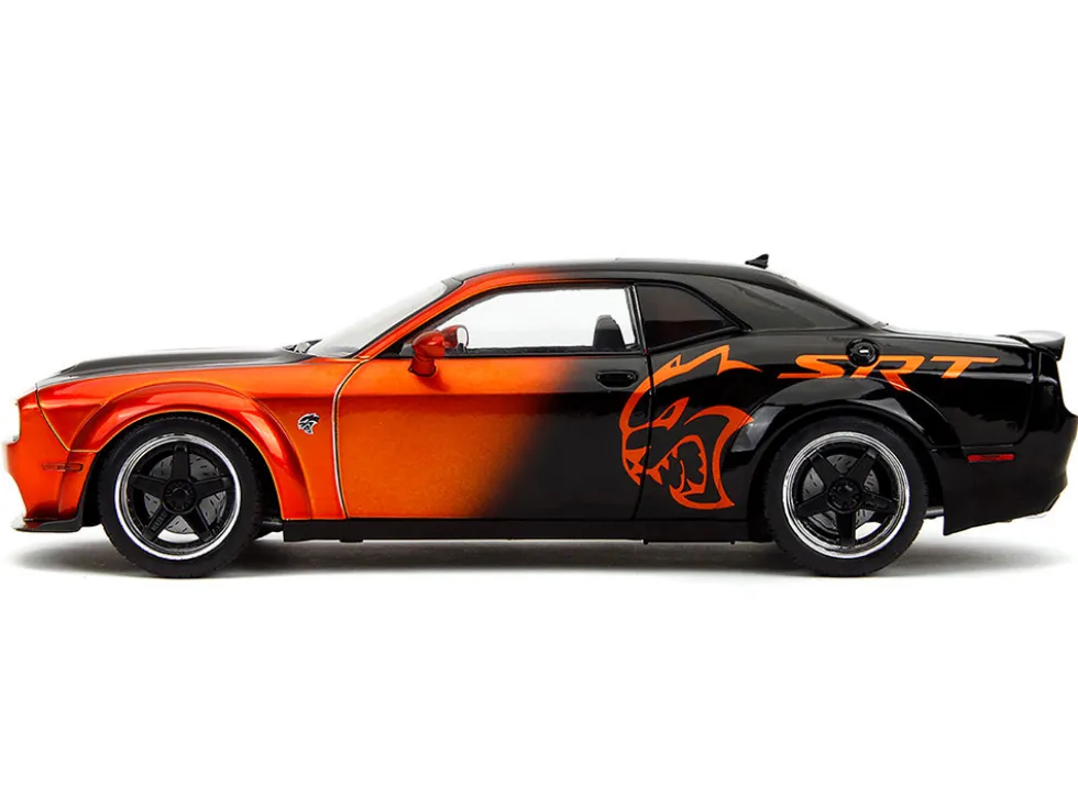 Dodge Challenger SRT Hellcat Orange Metallic and Black "Pink Slips" Series 1/18 Diecast Model Car by Jada