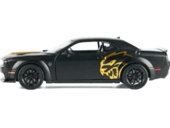 2018 Dodge Challenger SRT Hellcat Widebody Matt Black with Gold Stripes and Graphics "Midnight Eclipse" Series 1/24 Diecast Model Car by Motormax