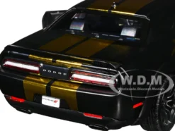 2018 Dodge Challenger SRT Hellcat Widebody Matt Black with Gold Stripes and Graphics "Midnight Eclipse" Series 1/24 Diecast Model Car by Motormax