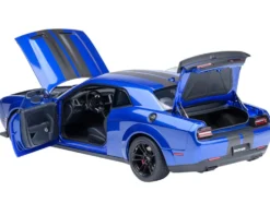 2022 Dodge Challenger SRT Jailbreak Indigo Blue Metallic with Carbon Stripes 1/18 Model Car by Autoart