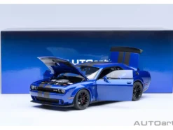 2022 Dodge Challenger SRT Jailbreak Indigo Blue Metallic with Carbon Stripes 1/18 Model Car by Autoart