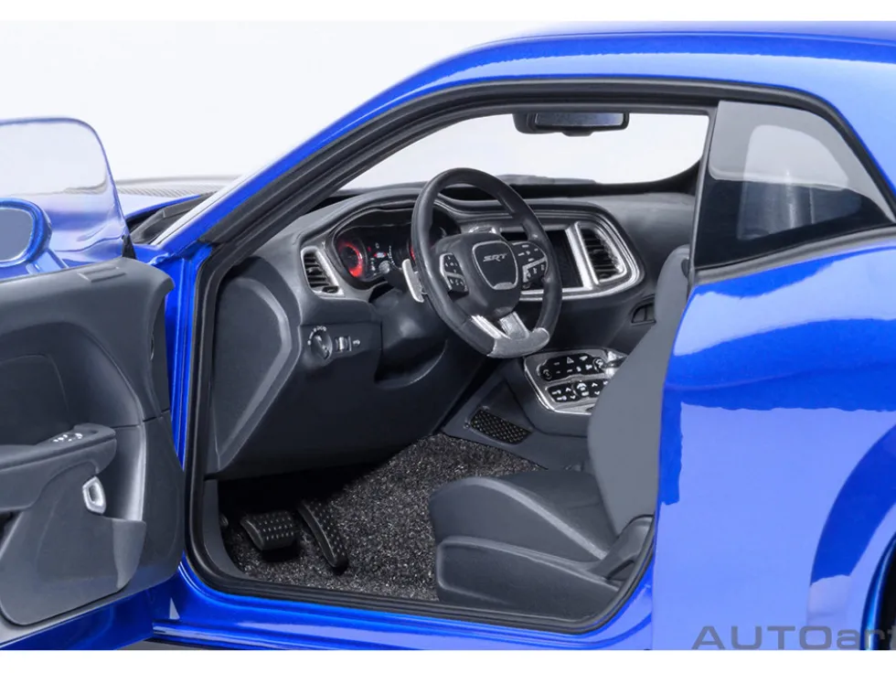 2022 Dodge Challenger SRT Jailbreak Indigo Blue Metallic with Carbon Stripes 1/18 Model Car by Autoart