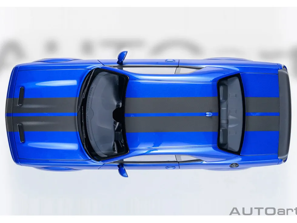 2022 Dodge Challenger SRT Jailbreak Indigo Blue Metallic with Carbon Stripes 1/18 Model Car by Autoart