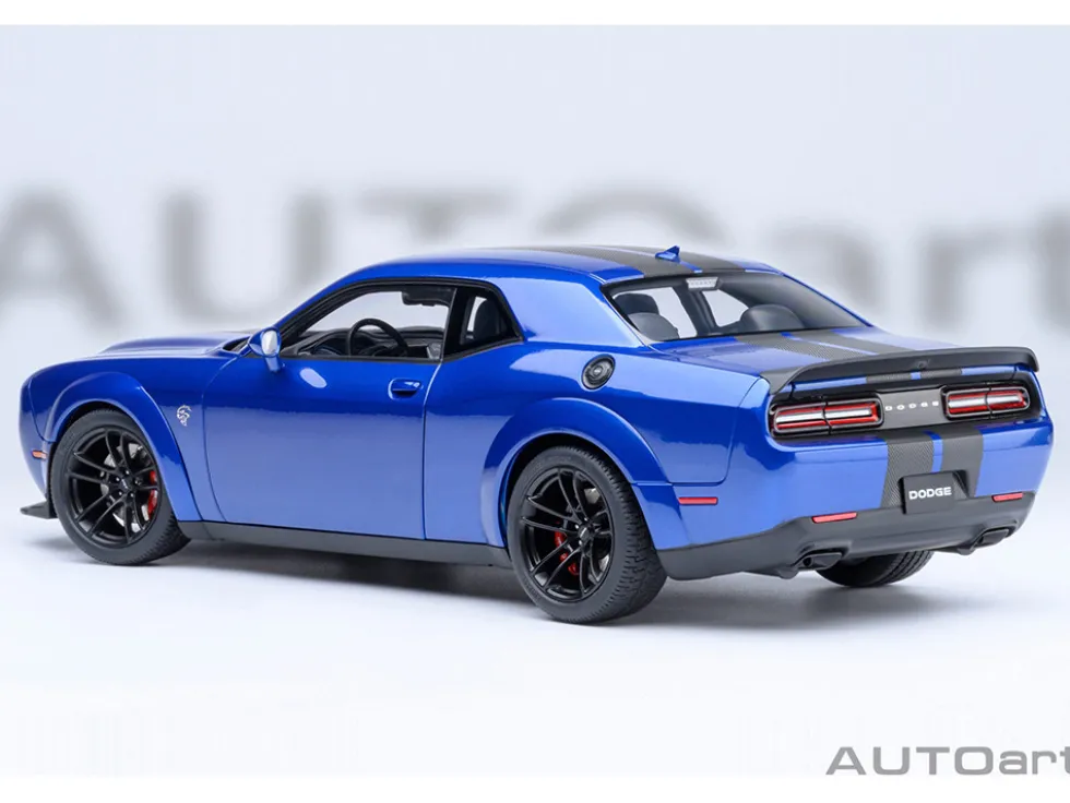 2022 Dodge Challenger SRT Jailbreak Indigo Blue Metallic with Carbon Stripes 1/18 Model Car by Autoart