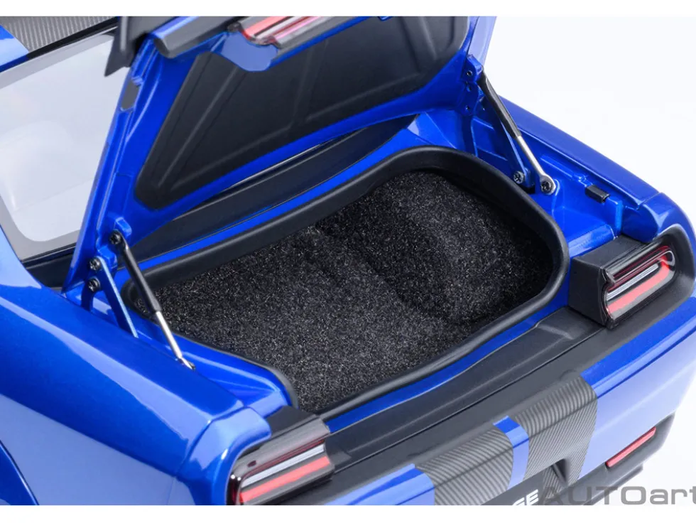 2022 Dodge Challenger SRT Jailbreak Indigo Blue Metallic with Carbon Stripes 1/18 Model Car by Autoart