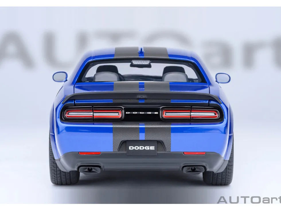 2022 Dodge Challenger SRT Jailbreak Indigo Blue Metallic with Carbon Stripes 1/18 Model Car by Autoart