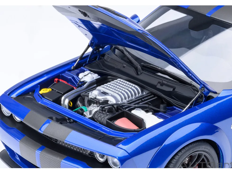 2022 Dodge Challenger SRT Jailbreak Indigo Blue Metallic with Carbon Stripes 1/18 Model Car by Autoart