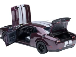 2022 Dodge Challenger SRT Jailbreak Hellraisin Purple with White Stripes 1/18 Model Car by Autoart