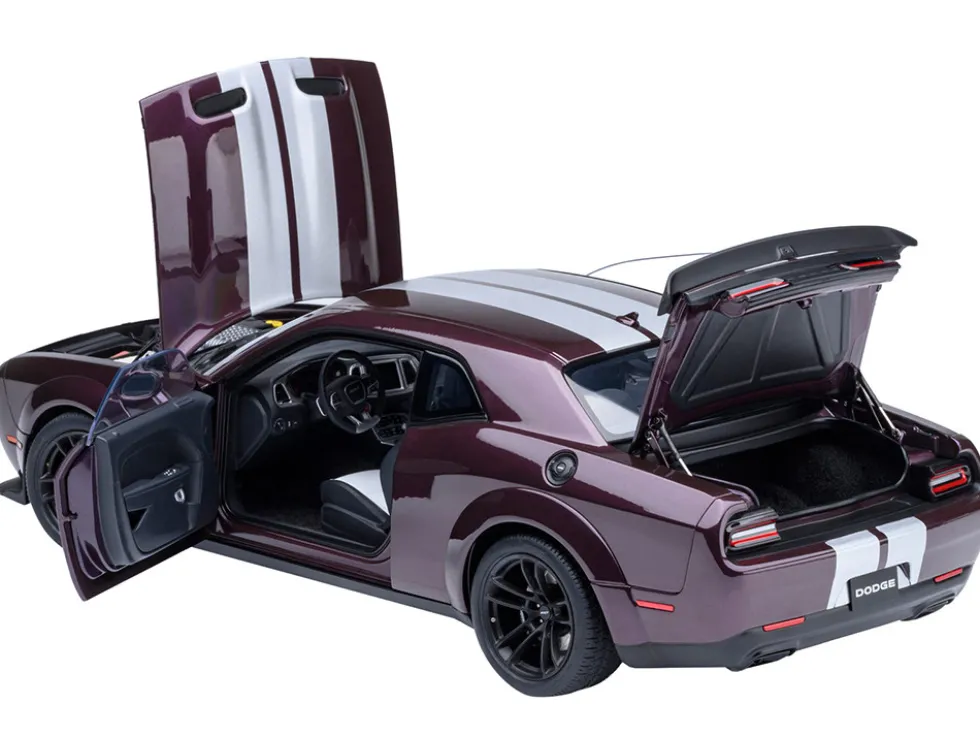 2022 Dodge Challenger SRT Jailbreak Hellraisin Purple with White Stripes 1/18 Model Car by Autoart