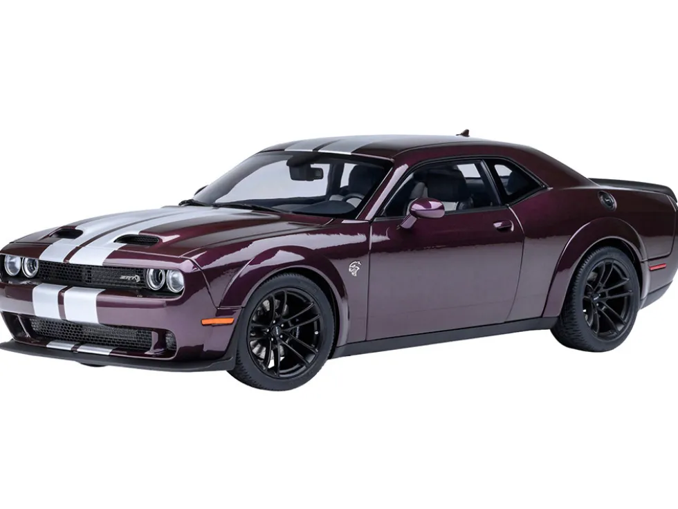 2022 Dodge Challenger SRT Jailbreak Hellraisin Purple with White Stripes 1/18 Model Car by Autoart