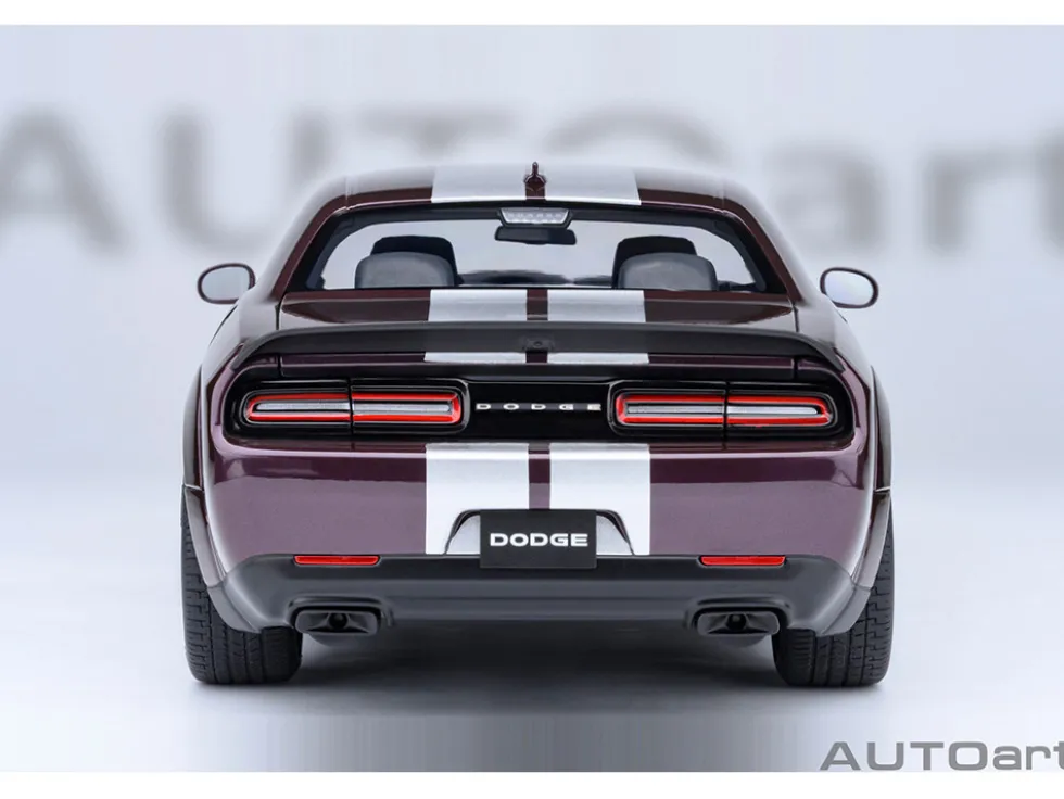 2022 Dodge Challenger SRT Jailbreak Hellraisin Purple with White Stripes 1/18 Model Car by Autoart