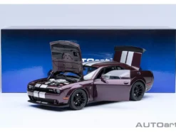 2022 Dodge Challenger SRT Jailbreak Hellraisin Purple with White Stripes 1/18 Model Car by Autoart