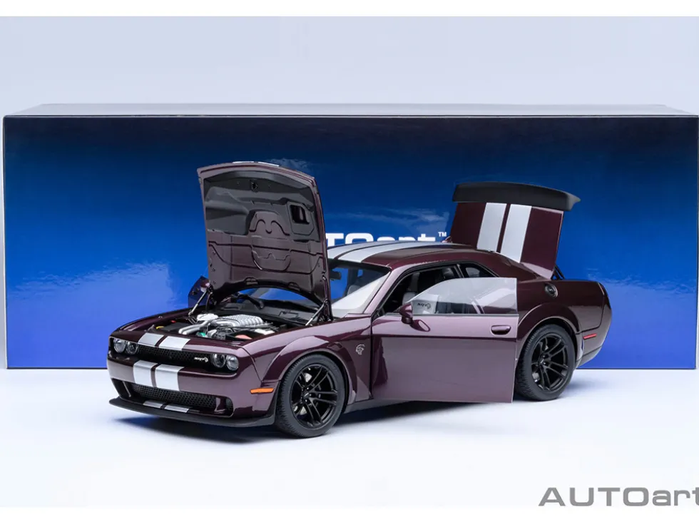 2022 Dodge Challenger SRT Jailbreak Hellraisin Purple with White Stripes 1/18 Model Car by Autoart