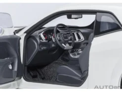 2023 Dodge Challenger SRT Super Stock Knuckle White with Carbon Stripes 1/18 Model Car by Autoart
