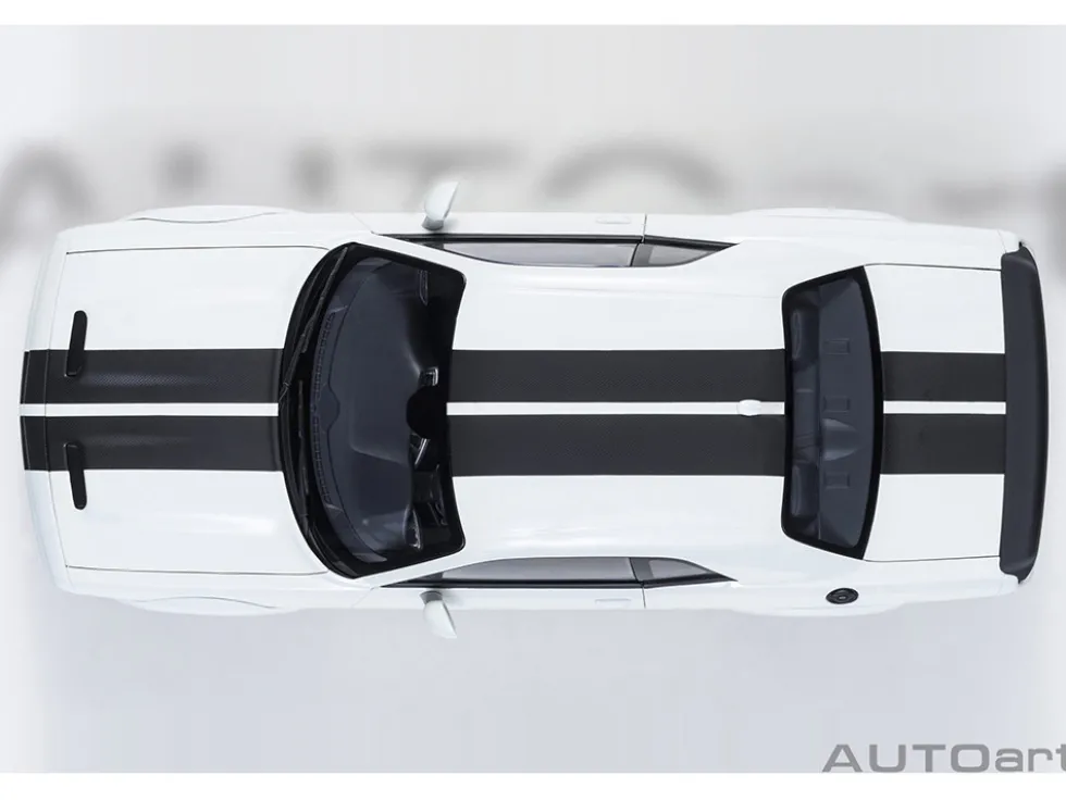 2023 Dodge Challenger SRT Super Stock Knuckle White with Carbon Stripes 1/18 Model Car by Autoart