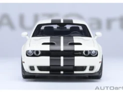2023 Dodge Challenger SRT Super Stock Knuckle White with Carbon Stripes 1/18 Model Car by Autoart