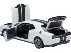 2023 Dodge Challenger SRT Super Stock Knuckle White with Carbon Stripes 1/18 Model Car by Autoart