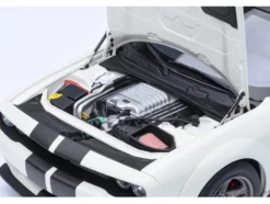 2023 Dodge Challenger SRT Super Stock Knuckle White with Carbon Stripes 1/18 Model Car by Autoart