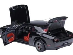 2023 Dodge Challenger SRT Super Stock Pitch Black with Red Interior 1/18 Model Car by Autoart