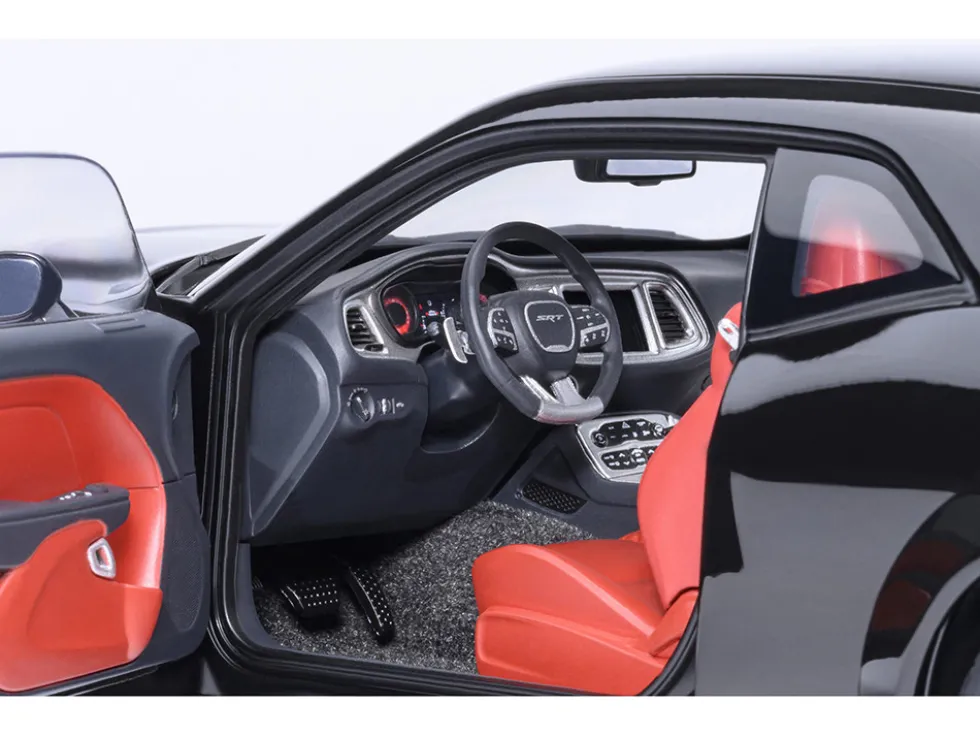 2023 Dodge Challenger SRT Super Stock Pitch Black with Red Interior 1/18 Model Car by Autoart