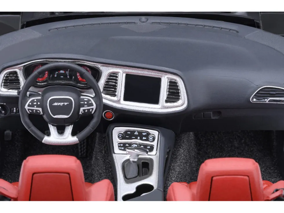 2023 Dodge Challenger SRT Super Stock Pitch Black with Red Interior 1/18 Model Car by Autoart